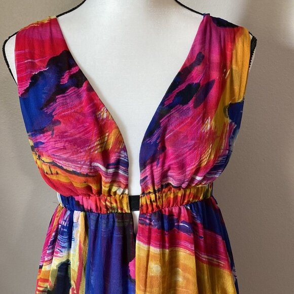 DVF Diane von Furstenberg "Belleview" Plunge Neck Sleeveless Silk Dress - Picture 2 of 9